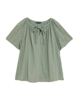 

M&S Collection Blusa de ajuste estándar 100% algodón con lazo en el cuelloWomens - Khaki, Khaki