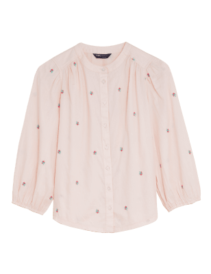 

Womens M&S Collection Pure Cotton Embroidered Regular Fit Blouse - Light Pink, Light Pink