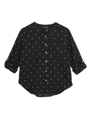 

Womens M&S Collection Pure Cotton Textured Regular Fit Shirt - Black Mix, Black Mix
