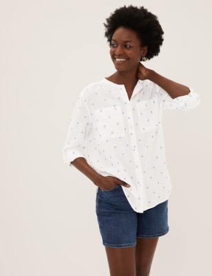 

Womens M&S Collection Pure Cotton Textured Regular Fit Shirt - White Mix, White Mix