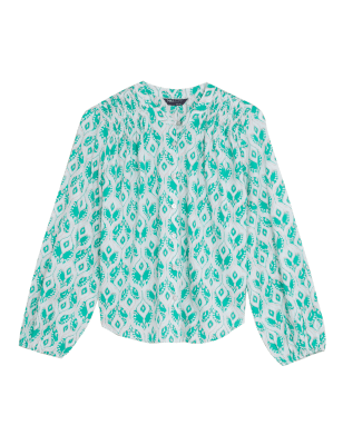 

M&S Collection Blusa 100% algodón de ajuste estándar estampadaWomens - Green Mix, Green Mix