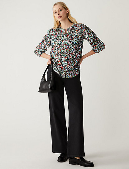 Floral Button Detail 3/4 Sleeve Blouse