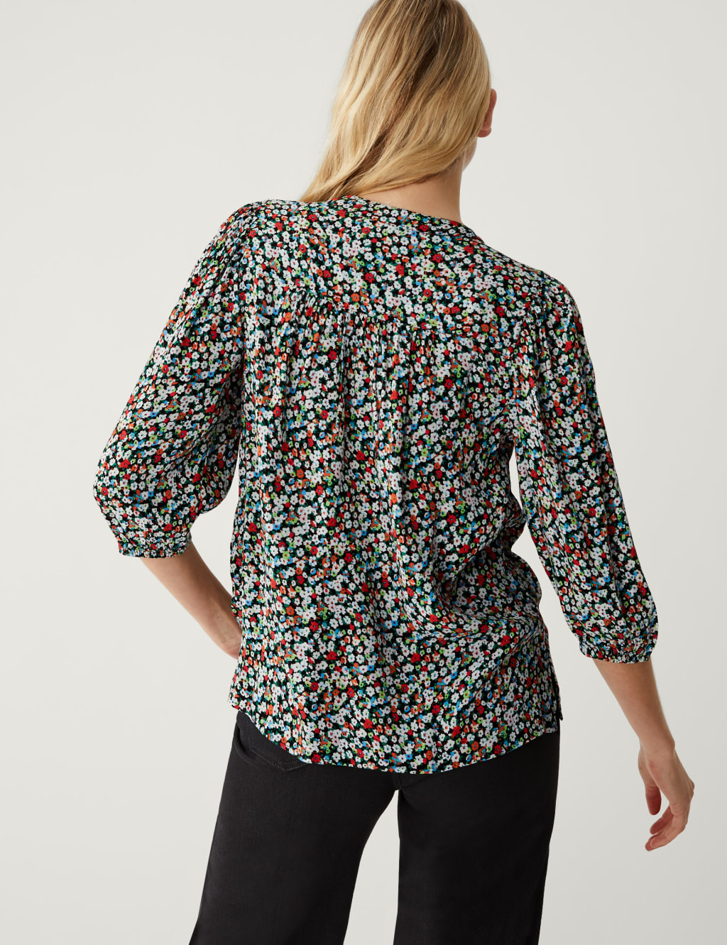 Floral Button Detail 3/4 Sleeve Blouse image 4