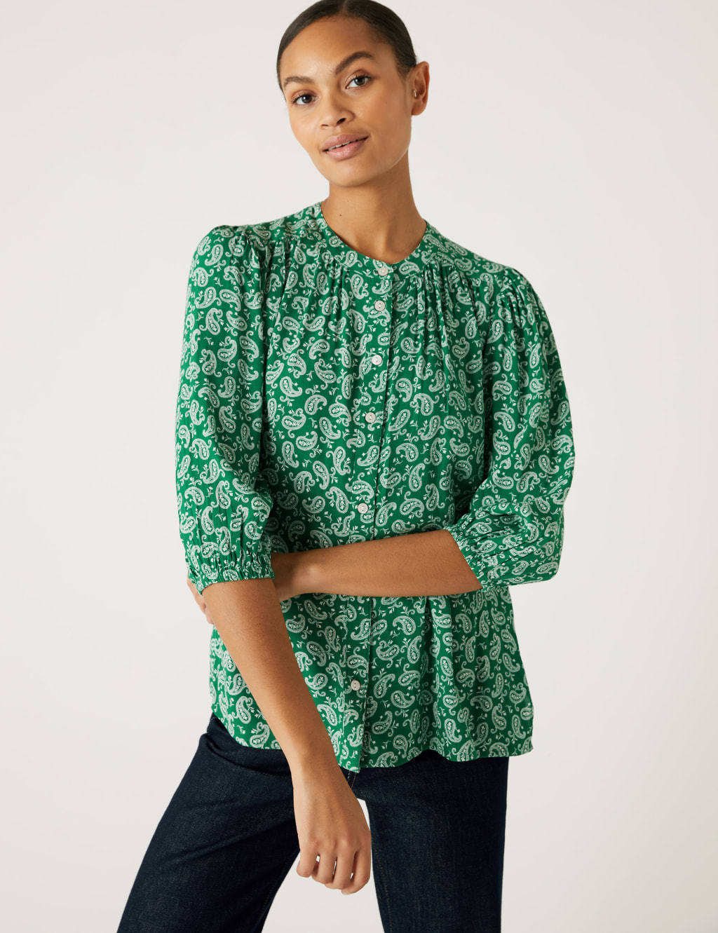 Floral Button Detail 3/4 Sleeve Blouse image 1