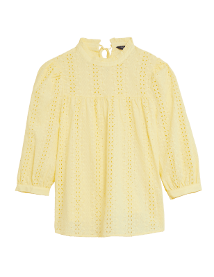 

Womens M&S Collection Pure Cotton Broderie 3/4 Sleeve Blouse - Yellow, Yellow