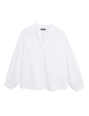 

M&S Collection Blusa 100% algodón de ajuste estándar bordadaWomens - Soft White, Soft White