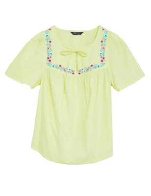 

Womens M&S Collection Pure Cotton Embroidered Regular Fit Top - Yellow, Yellow