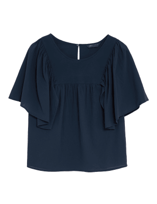 

M&S Collection Blusa 100% algodón de manga acampanada de ajuste estándarWomens - Navy, Navy