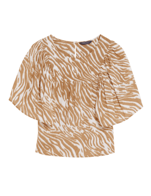 

M&S Collection Blusa de manga acampanada estampada 100% algodónWomens - Multi/Neutral, Multi/Neutral