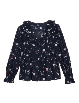 

M&S Collection Blusa 100% algodón de ajuste estándar floralWomens - Medium Blue Mix, Medium Blue Mix