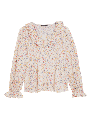 

Womens M&S Collection Normal geschnittene Bluse aus reiner Baumwolle mit Blumenmuster - Cream Mix, Cream Mix