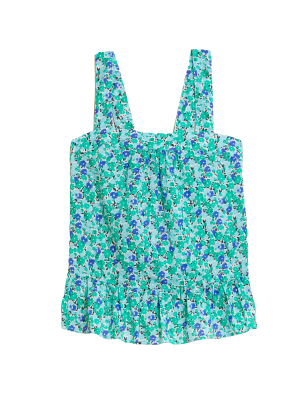 

Womens M&S Collection Pure Cotton Floral Square Neck Cami Top - Blue Mix, Blue Mix