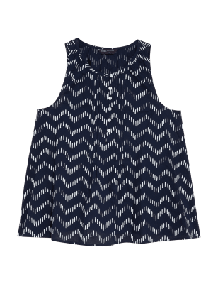 

Womens M&S Collection Pure Cotton Printed Regular Fit Cami Top - Navy Mix, Navy Mix