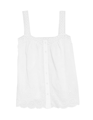

M&S Collection Top estilo camisola 100% algodón de ajuste estándar con bordadoWomens - White, White