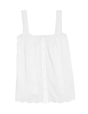 

Womens M&S Collection Pure Cotton Broderie Regular Fit Cami Top - White, White