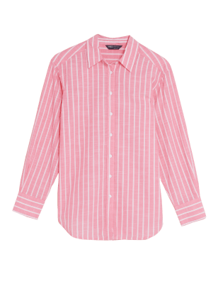 

Womens M&S Collection Pure Cotton Striped Regular Fit Shirt - Pink Mix, Pink Mix