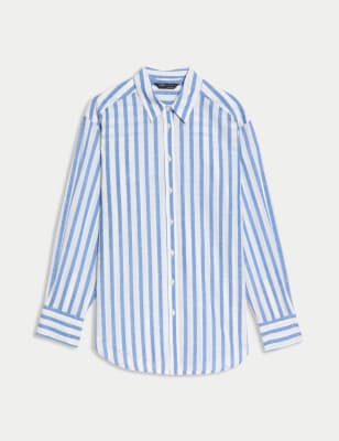 

Womens M&S Collection Gestreiftes Hemd aus reiner Baumwolle in normaler Passform - Blue Mix, Blue Mix