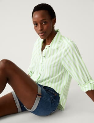 

M&S Collection Camisa 100% algodón de ajuste estándar de rayasWomens - Lime, Lime