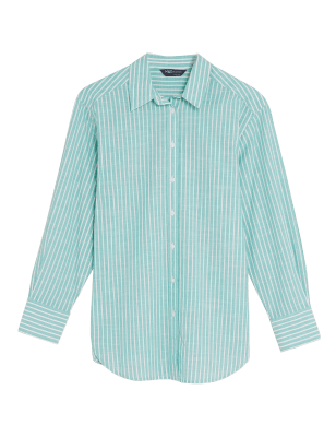 

Womens M&S Collection Pure Cotton Striped Regular Fit Shirt - Green Mix, Green Mix