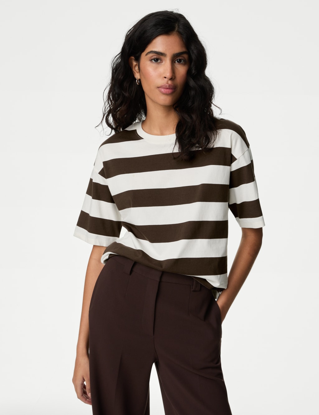 Brown Cotton Women T-Shirt