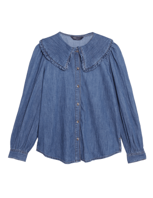 

Womens M&S Collection Denim Oversized Collared Regular Fit Blouse - Medium Indigo, Medium Indigo