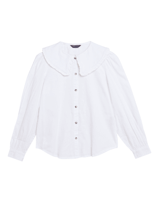 

Womens M&S Collection Denim Oversized Collared Regular Fit Blouse - White, White