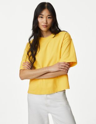 M&S Womens Pure Cotton T-Shirt - 8 - Sunshine, Sunshine