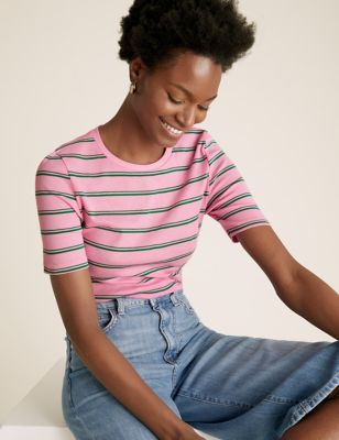  T-shirt coupe standard 100 % coton à rayures - Pink Mix