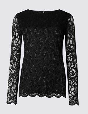 Sparkle Lace Long Sleeve Jersey Top