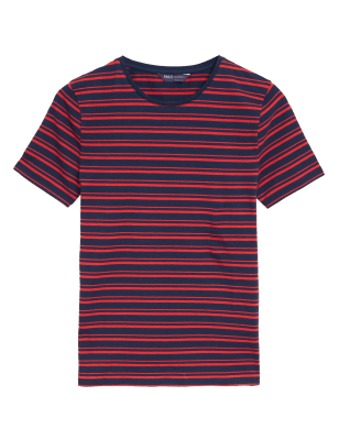 

M&S Collection Camiseta ajustada de rayas de algodónWomens - Navy Mix, Navy Mix