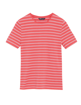 

Womens M&S Collection Cotton Rich Striped Fitted T-Shirt - Orange Mix, Orange Mix