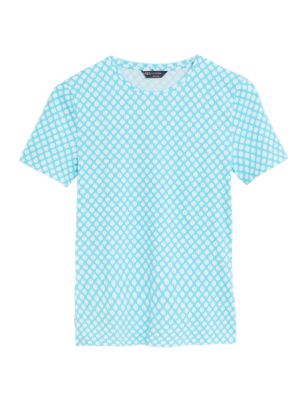 

Womens M&S Collection Cotton Rich Printed Fitted T-Shirt - Turquoise Mix, Turquoise Mix
