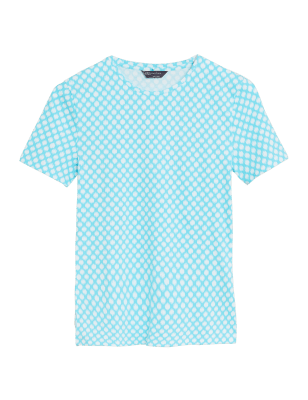 

Womens M&S Collection Bedrucktes T-Shirt mit hohem Baumwollanteil in eng anliegender Passform - Turquoise Mix, Turquoise Mix