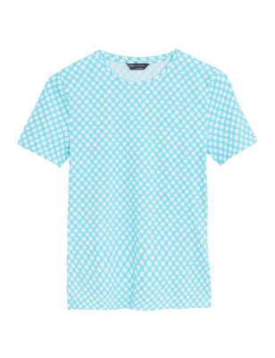 

Womens M&S Collection Cotton Rich Printed Fitted T-Shirt - Turquoise Mix, Turquoise Mix