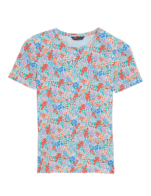 

Womens M&S Collection Cotton Rich Printed Fitted T-Shirt - Orange Mix, Orange Mix