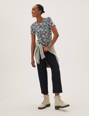 

Womens M&S Collection Cotton Rich Printed Fitted T-Shirt - Multi, Multi