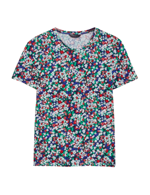 

Womens M&S Collection Cotton Rich Printed Fitted T-Shirt - Multi, Multi