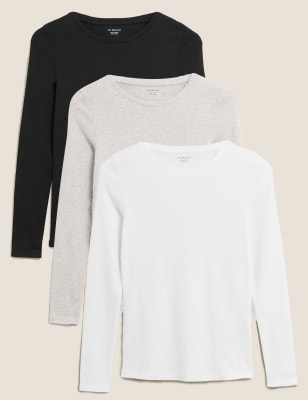 

M&S Collection Pack de 3 camisetas 100% algodón con escote cerradoWomens - White Mix, White Mix