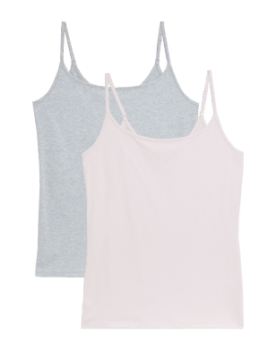 

M&S Collection Pack de 2 tops estilo camisola ajustados de algodónWomens - Pink Mix, Pink Mix