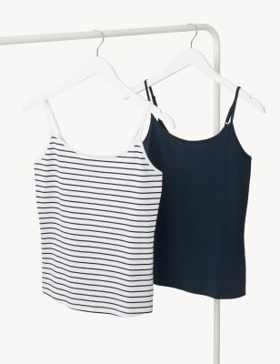 Marks And Spencer Womens M&S Collection 2pk Cotton Rich Slim Fit Cami Tops - Navy Mix, Navy Mix