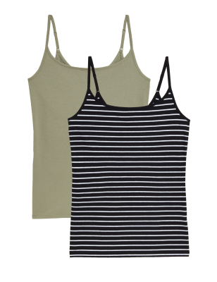 

Womens M&S Collection 2 Pack Cotton Rich Fitted Cami Tops - Black Mix, Black Mix