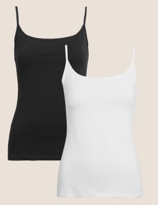 

Womens M&S Collection 2pk Cotton Rich Slim Fit Cami Tops - Black/White, Black/White