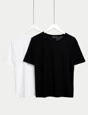 

Womens M&S Collection 2pk Crew Neck Relaxed T-Shirts - Black/White, Black/White