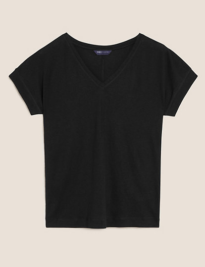 Linen Rich V-Neck Short Sleeve T-Shirt