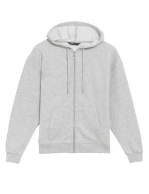 

Womens M&S Collection Cotton Rich Relaxed Zip Up Hoodie - Grey Marl, Grey Marl