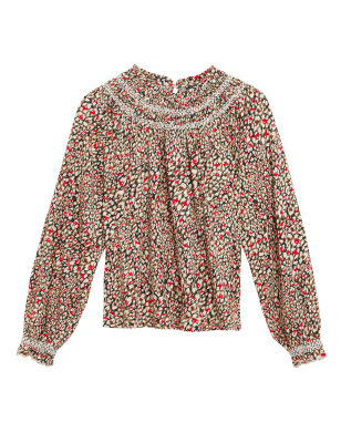 

Womens M&S Collection Pure Cotton Printed Long Sleeve Top - Brown Mix, Brown Mix