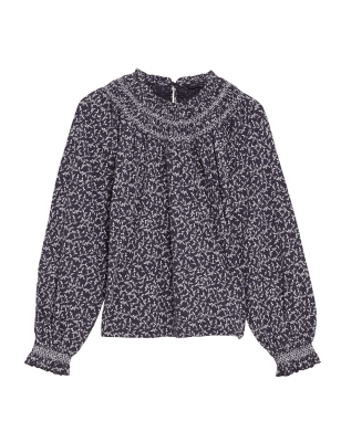 

Womens M&S Collection Pure Cotton Printed Long Sleeve Top - Charcoal Mix, Charcoal Mix