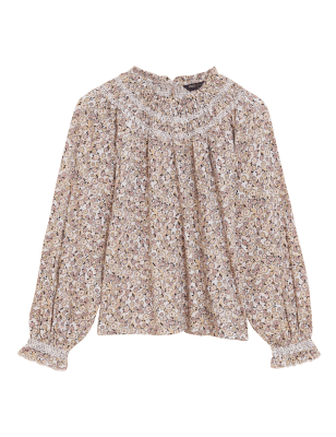 

Womens M&S Collection Pure Cotton Printed Long Sleeve Top - Pale Pink Mix, Pale Pink Mix