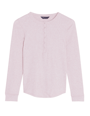 

Womens M&S Collection Geripptes Langarmoberteil mit hohem Baumwollanteil - Light Pink, Light Pink