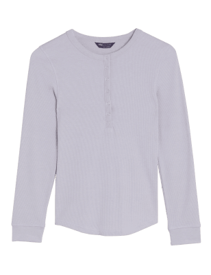 

Womens M&S Collection Geripptes Langarmoberteil mit hohem Baumwollanteil - Pebble, Pebble